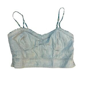 2011 American Eagle Outfitters Light Blue Denim Crop Cami with Floral Straps